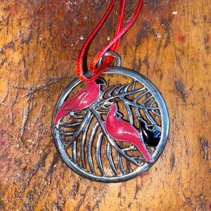 Vintage Large cardinal birds pendant necklace with adjustable height bolo style